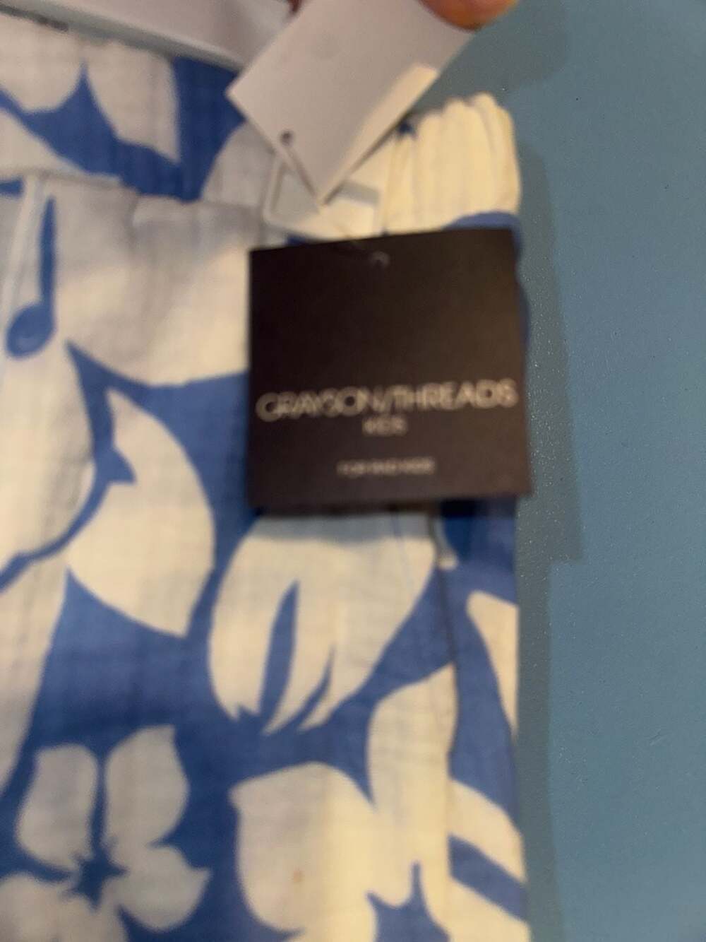 Grayson Threads Blue Floral Gauze Wide Leg Crop Pants Size S - Picture 4 of 6